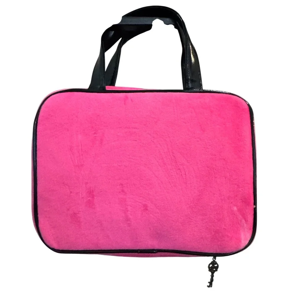 Juicy Couture Pink Velour Hanging Travel Cosmetic Bag Bling Y2K Key Charm NWT
